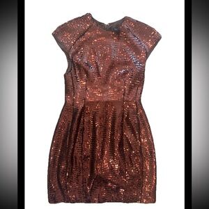 Toccin 4 S Dress Cocktail Sequin Shard Sculpted Red Burgundy Brown S Glam